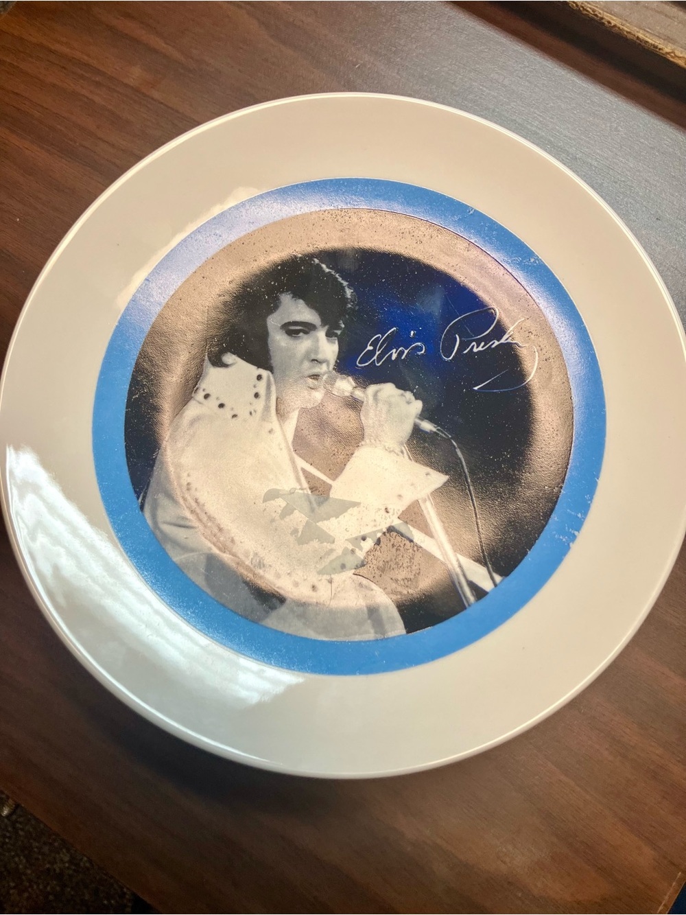 Elvis Collector Decorative White Plate with Blue Accent